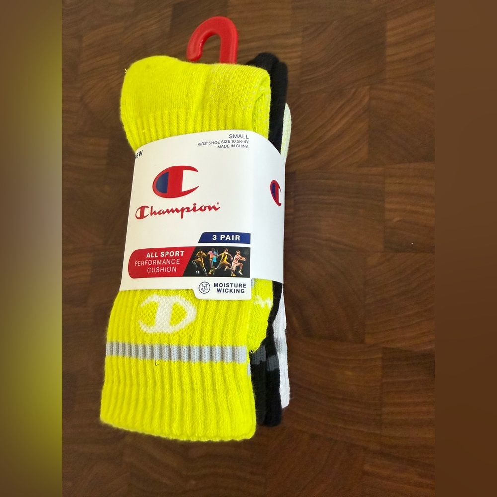 Champion Kid’s Neon Yellow Crew Socks - 3 Pair in size Small